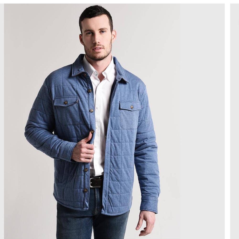 New Peter Millar Quilted Shirt Jacket Sz XL Infinity Blue Elbow Patches